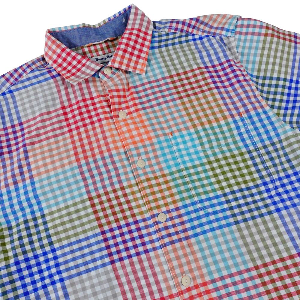 Tommy Bahama Check Plaid Colorful Performance Button Up Shirt Men's Medium